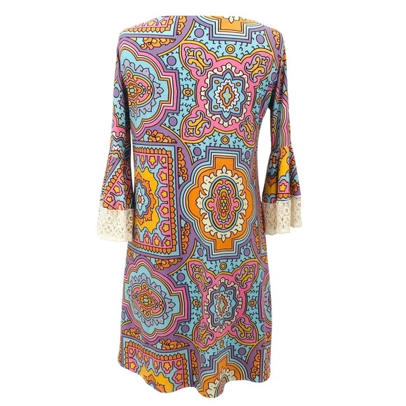 Judith March Lace Flare Sleeve V-Neck Boho Fit & Flare Mini Dress Sz Medium - Picture 8 of 11